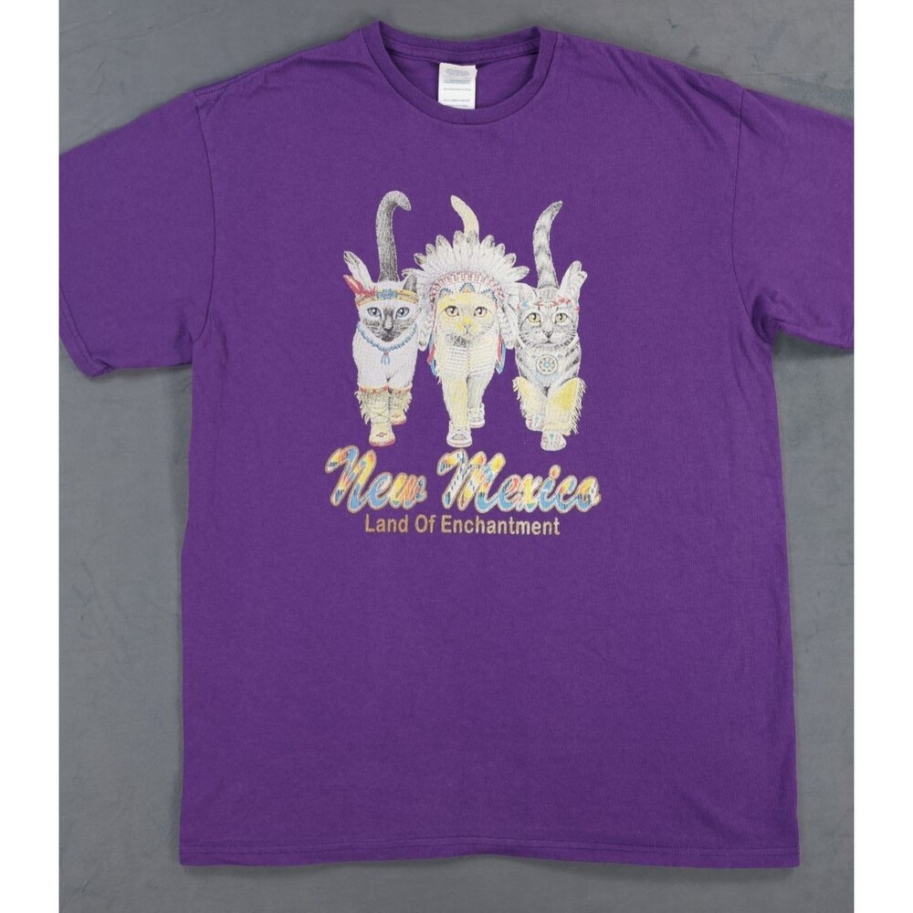 Vintage New Mexico Native American Cats T Shirt Large Purple Delta Pro Weight